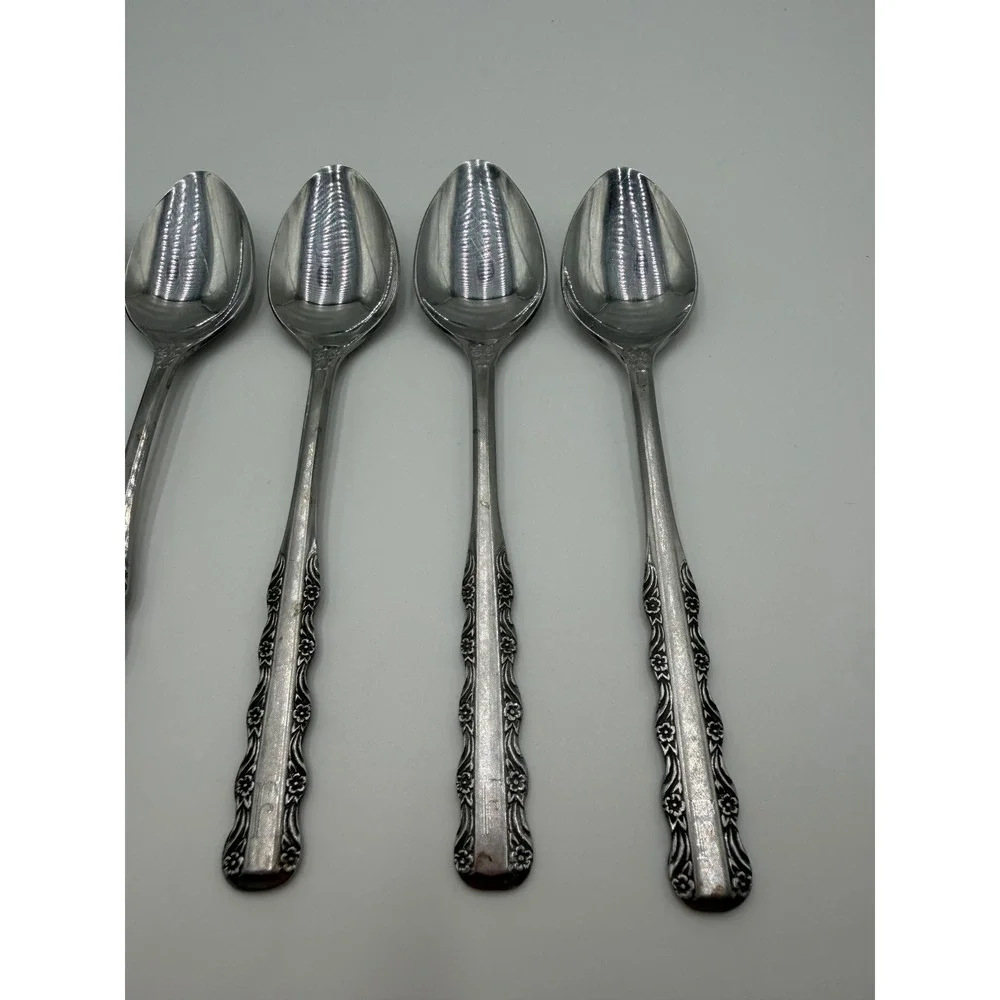 Ekco Eterna Florentine Stainless Teaspoons Set of 6 Floral Flatware Hong Kong